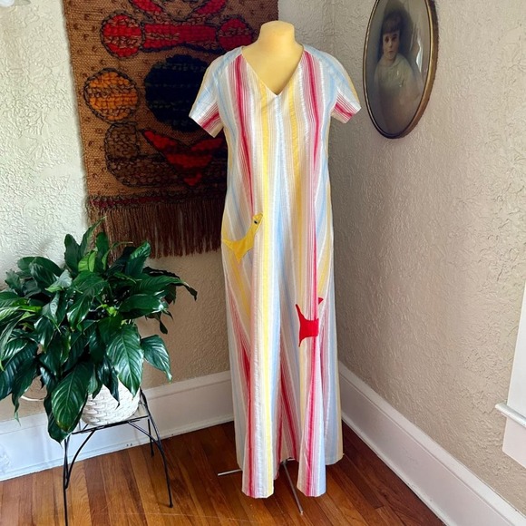Vintage 1960s Alice of California Striped Kaftan Dress. Maxi Dress Caftan Dress, - Picture 2 of 16